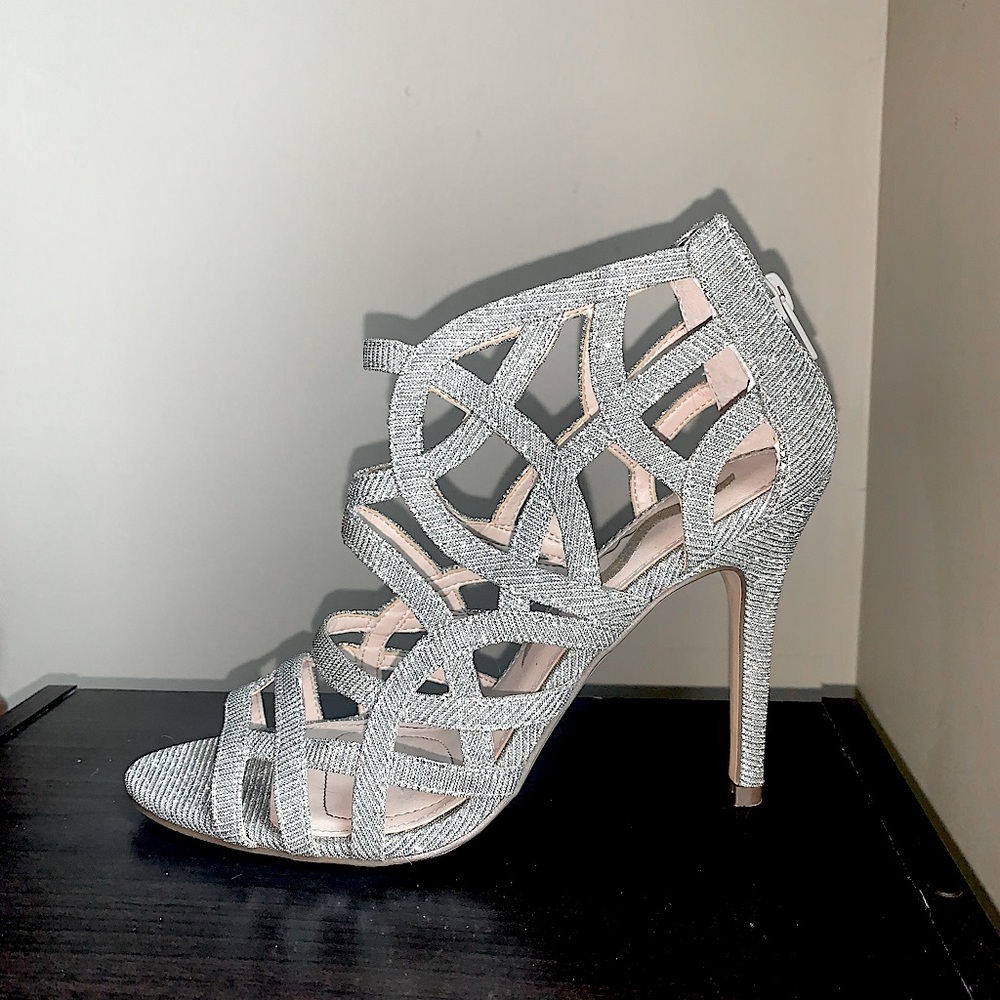 silver sparkly high heels